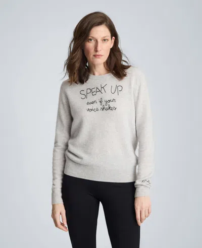 Kenneth Cole Lingua Franca Speak Up Even If Your Voice Shakes Unisex Cashmere Crewneck Sweater In Gray