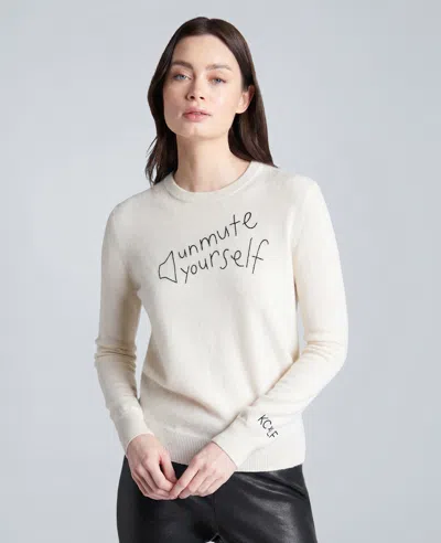 Kenneth Cole Lingua Franca Unmute Yourself Unisex Cashmere Crewneck Sweater In White