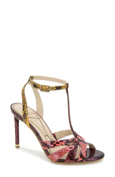 Kenneth Cole Liona Embossed T-strap Sandal In Multi Postal Snake