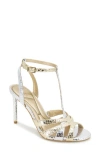 Kenneth Cole Liona Embossed T-strap Sandal In Silver/gold Metallic