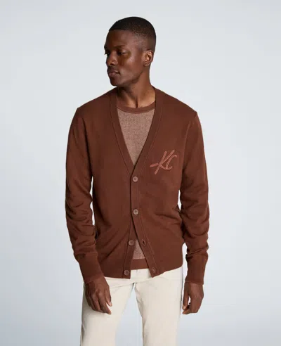 Kenneth Cole Logo Cardigan In Brown