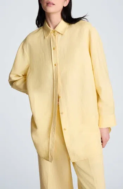 Kenneth Cole Long Linen Blend Button-up Shirt In Yellow