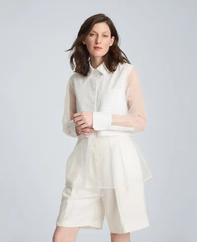 Kenneth Cole Long Sleeve Button Front Shirt With Front Body Overlay In White