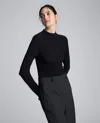 Kenneth Cole Long Sleeve Center Front Rouched Mockneck Knit Top In Black