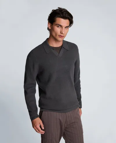 Kenneth Cole Long Sleeve Johnny Collar Polo In Black