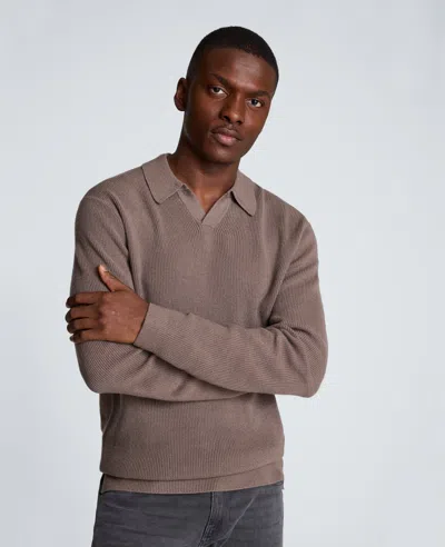 Kenneth Cole Long Sleeve Johnny Collar Polo In Light Brown Heather