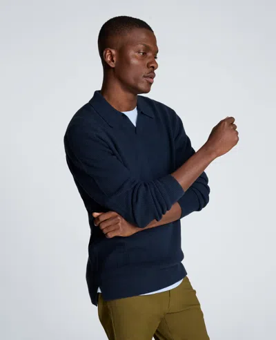 Kenneth Cole Long Sleeve Johnny Collar Polo In Navy