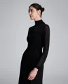 Kenneth Cole Long Sleeve Mockneck Sweater With Sheer Placket In Black