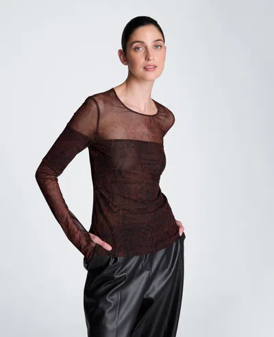 Kenneth Cole Long Sleeve Pullover Crew Neck With Panels In Brown