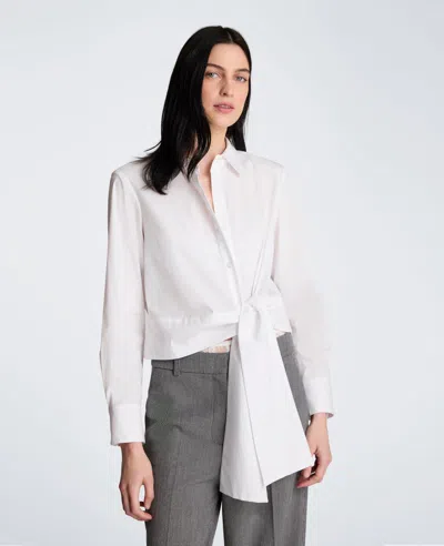 Kenneth Cole Long Sleeve Shirt With Wide Tie Waist In White