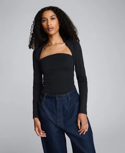 Kenneth Cole Long Sleeve Square Neck Knit Top In Black