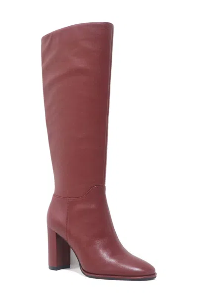 Kenneth Cole Lowell Boots Women's Rio Red Leather Block Heel Knee High Lion343 In Pink