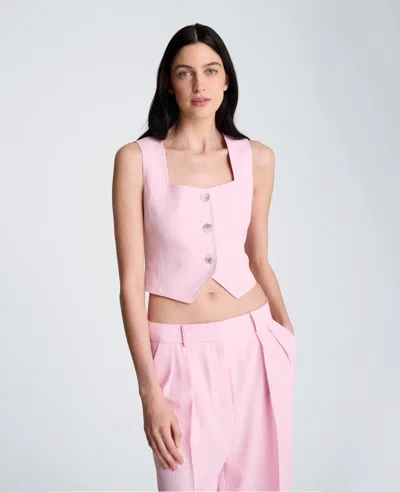 Kenneth Cole Luxe Twill Cropped Fitted Vest Button Front Bodice In Pink