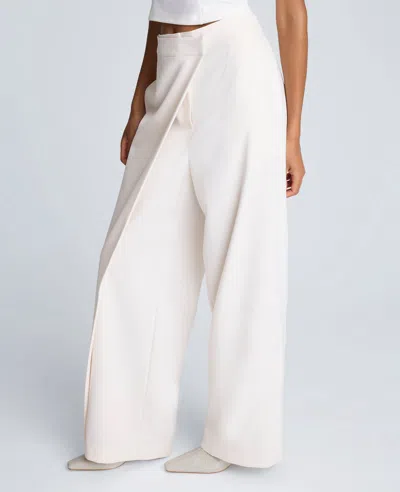 Kenneth Cole Luxe Twill Fly Front Asymmetrical Crossover Pant In White