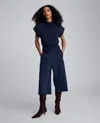 Kenneth Cole Luxe Twill Fly Front High Rise Pintuck Culotte Pant In Blue