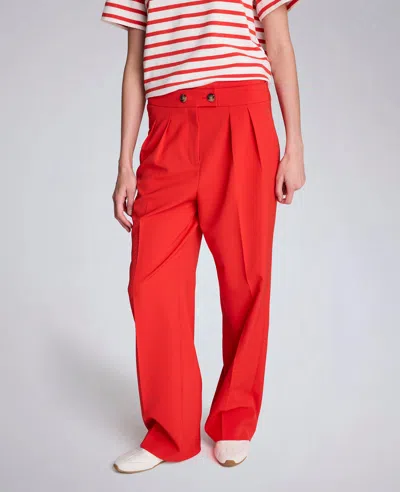 Kenneth Cole Luxe Twill Fly Front Pleat Crisscross Wide Leg Pant In Red