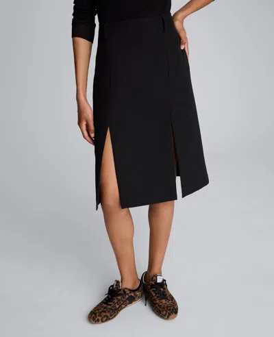 Kenneth Cole Luxe Twill Paneled Skirt With Slits In Black