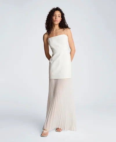 Kenneth Cole Luxe Twill Pleated Chiffon Midi Dress In Neutral
