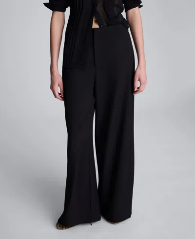 Kenneth Cole Luxe Twill Side Pleat Wide Leg Pant In Black