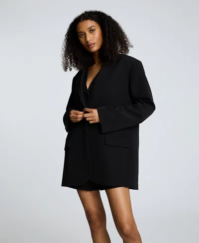 Kenneth Cole Luxe Twill Two Button Boyfriend Jacket In Black