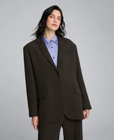 Kenneth Cole Luxe Twill Two Button Boyfriend Jacket In Brown