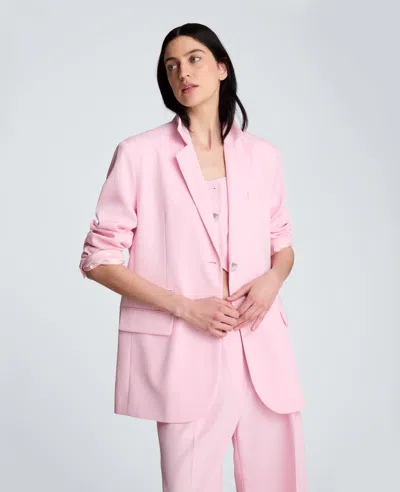 Kenneth Cole Luxe Twill Two Button Boyfriend Jacket With Flap Pockets In Pink