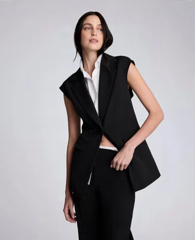 Kenneth Cole Luxe Twill Vest With Faux Shirt In Black