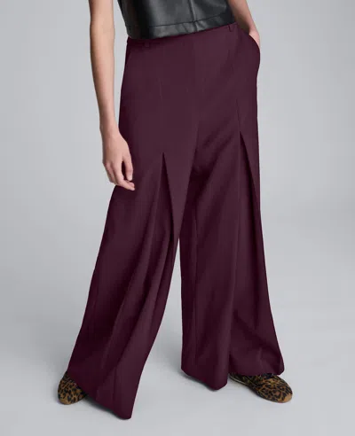 Kenneth Cole Luxe Twill Wide Leg Inverted Pleat Front Pant In Burgundy