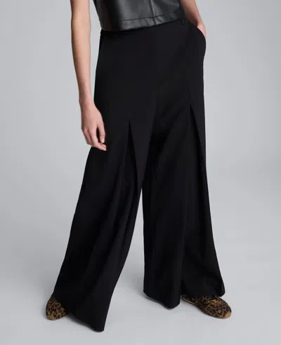 Kenneth Cole Luxe Twill Wide Leg Inverted Pleat Front Pant In Black