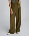 Kenneth Cole Luxe Twill Wide Leg Pleat Front Pant In Green