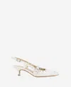 Kenneth Cole Martha Eyelet Slingback Kitten Heel Pump In Ecru Patent