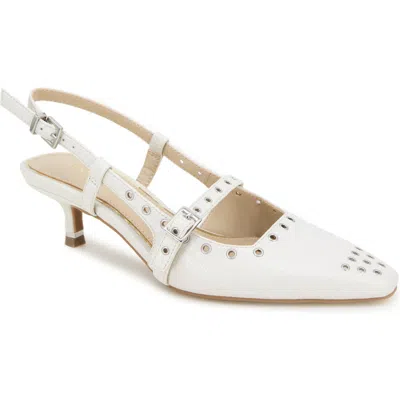 Kenneth Cole Martha Eyelet Slingback Kitten Heel Pump In Ecru Patent