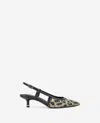 Kenneth Cole Martha Leopard Raffia Kitten Heel Slingback In Natural,black Raffia