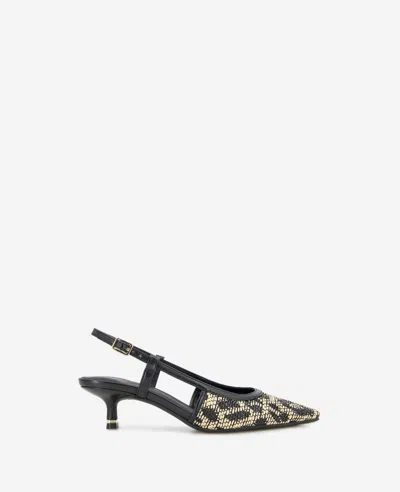 Kenneth Cole Martha Leopard Raffia Kitten Heel Slingback In Natural,black Raffia