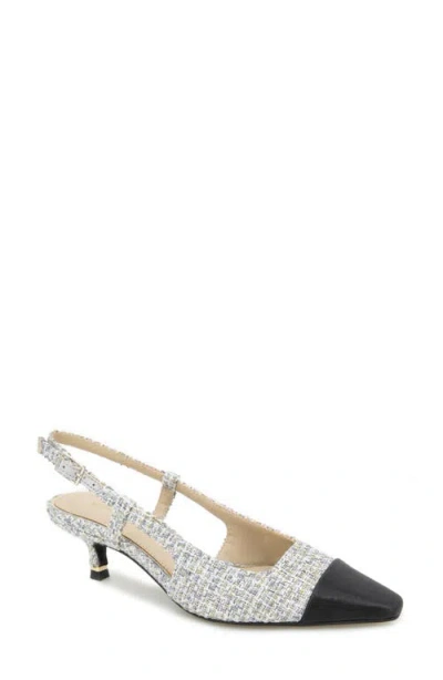 Kenneth Cole Martha Slingback Cap Toe Kitten Heel Pump In Grey Fabric