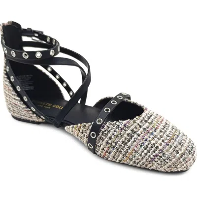 Kenneth Cole Mason Ankle Strap D'orsay Flat In Black/tan Fabric