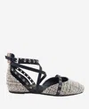 Kenneth Cole Mason Tweed Strappy Stud Flat In Black,tan Fabric