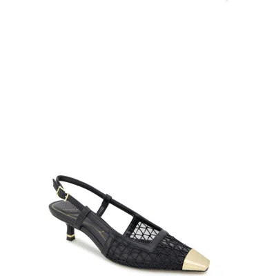 Kenneth Cole Maxine Kitten Heel Slingback Pump In Black Mesh