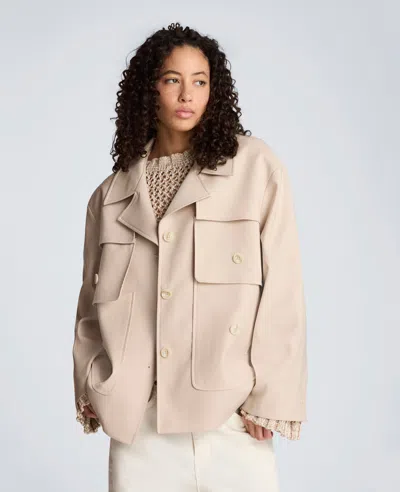 Kenneth Cole Melange Twill Multi Pocket Jacket With Notch Collar In Neutral