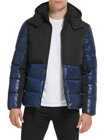 Kenneth Cole Men's Channel Quilted Hooded Puffer Jacket In Night Sky