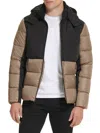 Kenneth Cole Men's Colorblock Mixed-media Puffer Jacket In Taupe