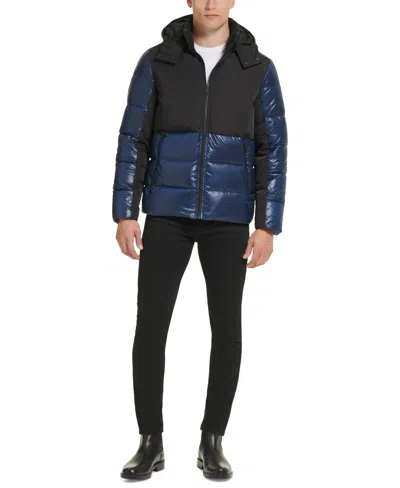 Kenneth Cole Men's Colorblock Mixed-media Puffer Jacket In Blue