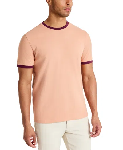 Kenneth Cole Men's Contrast-trim Textured Short Sleeve T-shirt In Coral