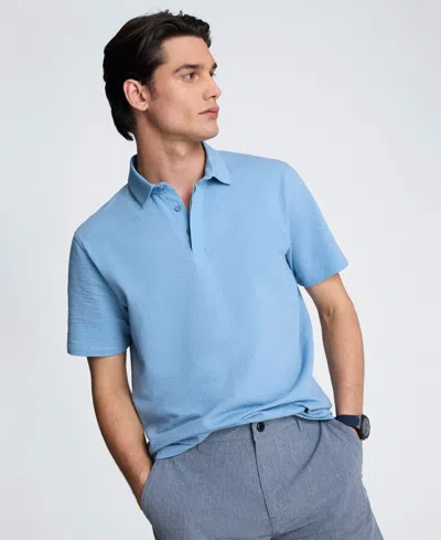 Kenneth Cole Men's Cotton-blend Seersucker Knit Polo Shirt In Blue