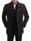 Kenneth Cole Men's Double Breasted Bib Peacoat In Black