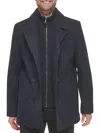 Kenneth Cole Men's Double Breasted Bib Peacoat In Navy