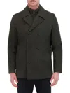 Kenneth Cole Men's Double Breasted Bib Peacoat In Olive