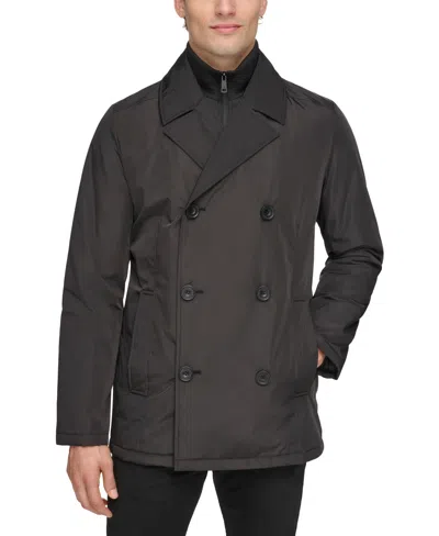Kenneth Cole Men's Double Breasted Peacoat With Removable Bib In Black