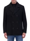 Kenneth Cole Men's Double Breasted Wool Blend Peacoat In Black