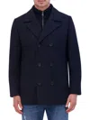 Kenneth Cole Men's Double Breasted Wool Blend Peacoat In Navy